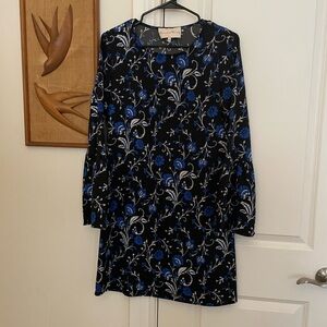 Charles Henry Black Dress with Blue Floral Design